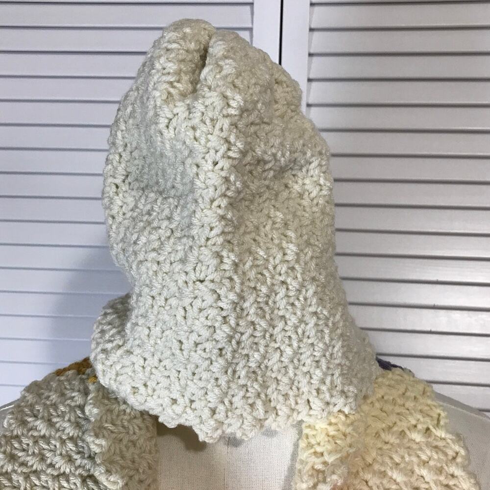 NWT Handmade Crochet Textured Winter Patchwork Scarf 64” & White Beanie - Picture 3 of 3